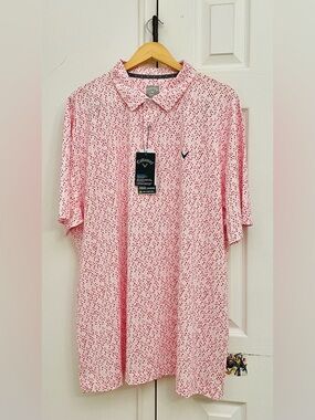 CALLAWAY Opti-Dri Polo Shirt Pink Red Hearts XXL